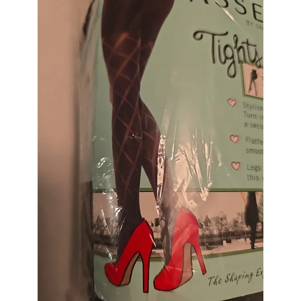 2 Pair Of Spanx Assets Shaping Tights Black Textured Wishbone/Diamond Size 4 NWT - Picture 8 of 9